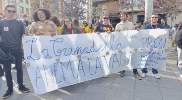 Docents de l'institut l'Olivera, a la manifestació d'avui a Lleida. (foto: R.M.)