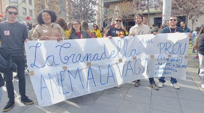 Docents de l'institut l'Olivera, a la manifestació d'avui a Lleida. (foto: R.M.)
