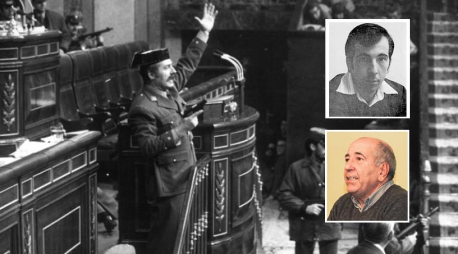 Tejero, en la irrupció a l'hemicicle. Dues fotografies de Josep Pau (1977/2021).